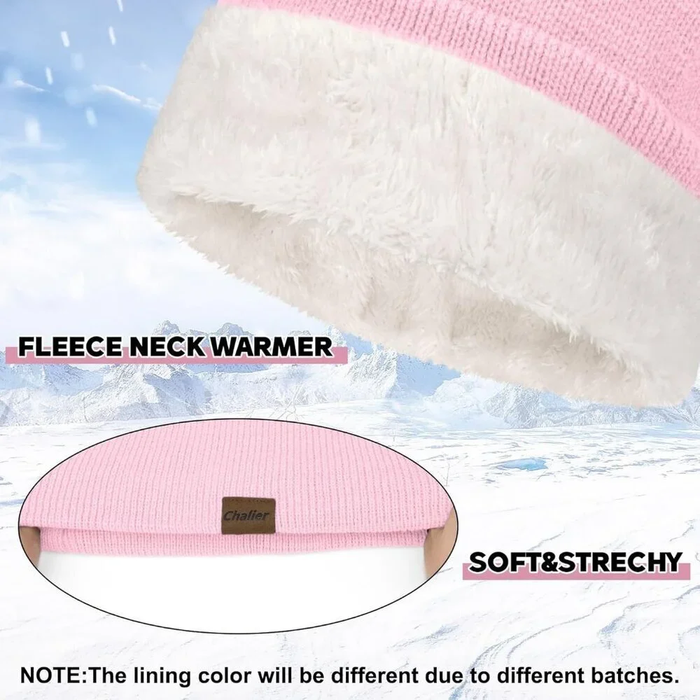 Women's Sky Pink Scarf Winter Double-Layer Neck Warmer Knit Fleece Lined Circle